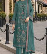 Green fox georgette semi stitched suit with embroidered sequence work