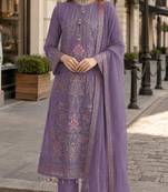 Purple fox georgette semi stitched suit with embroidered sequence work