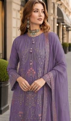 Purple fox georgette suit with embroidered sequin work 2
