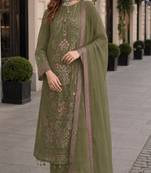 Mehendi fox georgette semi stitched suit with embroidered sequence work