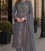Blue fox georgette semi stitched suit with embroidered sequence work
