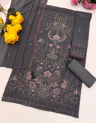 Blue fox georgette semi stitched suit with embroidered sequin work 3