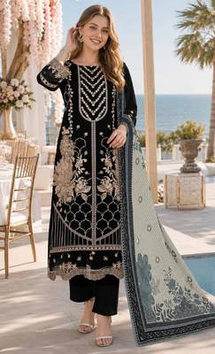 Black fox georgette suit with embroidery & khatli work 1