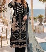 Black fox georgette semi stitched suit with embroidery & khatli work