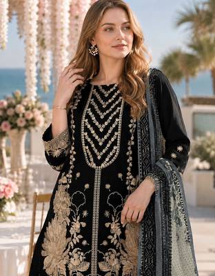Black fox georgette suit with embroidery & khatli work 2