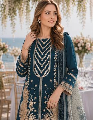 D blue fox georgette suit with embroidery & khatli work 2