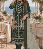 Mehendi fox georgette semi stitched suit with embroidery & khatli work