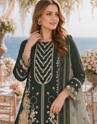 Mehendi fox georgette suit with embroidery & khatli work 2