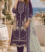 Violet fox georgette semi stitched suit with embroidery & khatli work