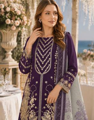 Violet fox georgette suit with embroidery & khatli work 2