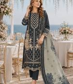 Navy fox georgette semi stitched suit with embroidery & khatli work