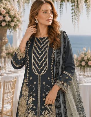 Navy fox georgette suit with embroidery & khatli work 2