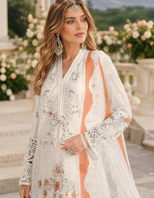 White & peach chiffon suit with embroidery & sequin work 2