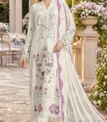White & purple chiffon semi stitched suit with embroidery & sequence work