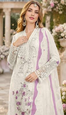 White & purple chiffon suit with embroidery & sequin work 2