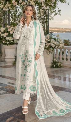 White & blue chiffon suit with embroidery & sequin work 1