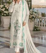 White & blue chiffon semi stitched suit with embroidery & sequence work