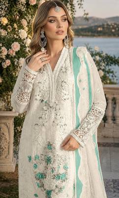 White & blue chiffon suit with embroidery & sequin work 2