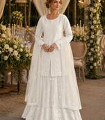White heavy net readymade suit with embroidery & sequence work