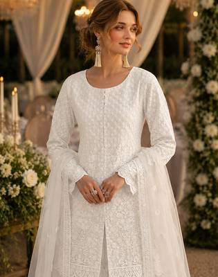 White heavy net suit with embroidery & sequin work 2