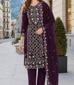 Purple chiffon  semi stitched suit with embroidered sequence work