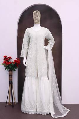 White heavy net suit with embroidery & sequin work 3