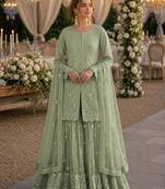 Green heavy net readymade suit with embroidery & sequence work