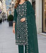 Green chiffon  semi stitched suit with embroidered sequence work