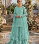 Sky blue heavy net readymade suit with embroidery & sequence work