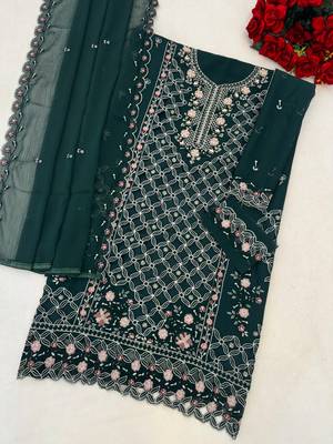 Green chiffon semi stitched suit with embroidered sequin work 3