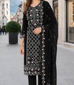 Black chiffon  semi stitched suit with embroidered sequence work