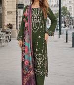 Mehendi cambric cotton semi stitched suit with embroidered & khatli work