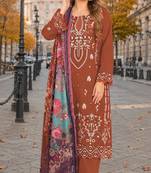 Orange cambric cotton semi stitched suit with embroidered & khatli work