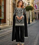 Black georgette semi stitched suit with embroidered beads & sequence work