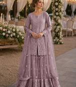 Purple heavy net readymade suit with embroidery & sequence work