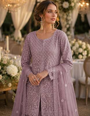 Purple heavy net readymade suit with embroidery & sequin work 2