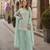 Sky blue georgette semi stitched suit with embroidered beads & sequence work