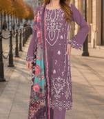 Purple cambric cotton semi stitched suit with embroidered & khatli work