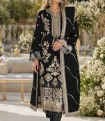 Black rangoli silk semi stitched suit with embroidery & sequence work