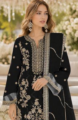 Black rangoli silk suit with embroidery & sequin work 2