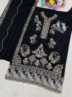 Black rangoli silk suit with embroidery & sequin work 3
