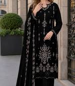Black velvet semi stitched suit with embroidery sequence work