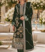 D green rangoli silk semi stitched suit with embroidery & sequence work
