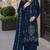 Navy blue velvet semi stitched suit with embroidery sequence work