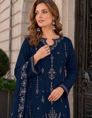 Navy blue velvet suit with embroidery sequin work 2