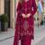 Red velvet semi stitched suit with embroidery sequence work