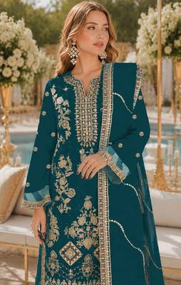 T blue rangoli silk suit with embroidery & sequin work 2