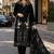 Black velvet semi stitched suit with embroidery sequence work