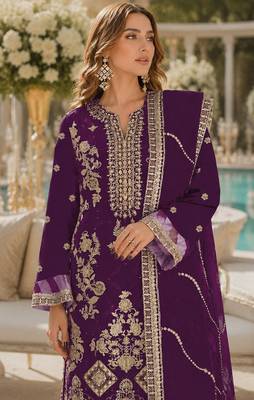 Purple rangoli silk suit with embroidery & sequin work 2