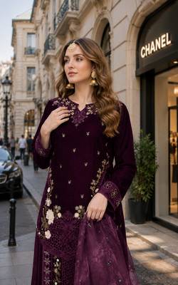 Purple velvet suit with embroidery sequin work 2